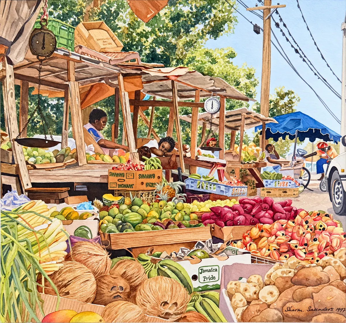 Roadside produce market — photographed painting.