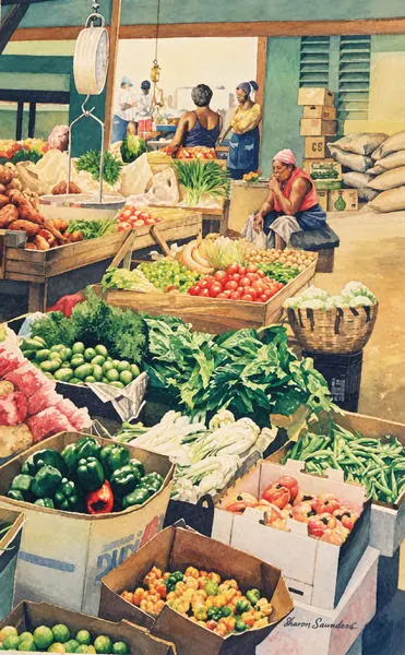 Produce market with vendors.