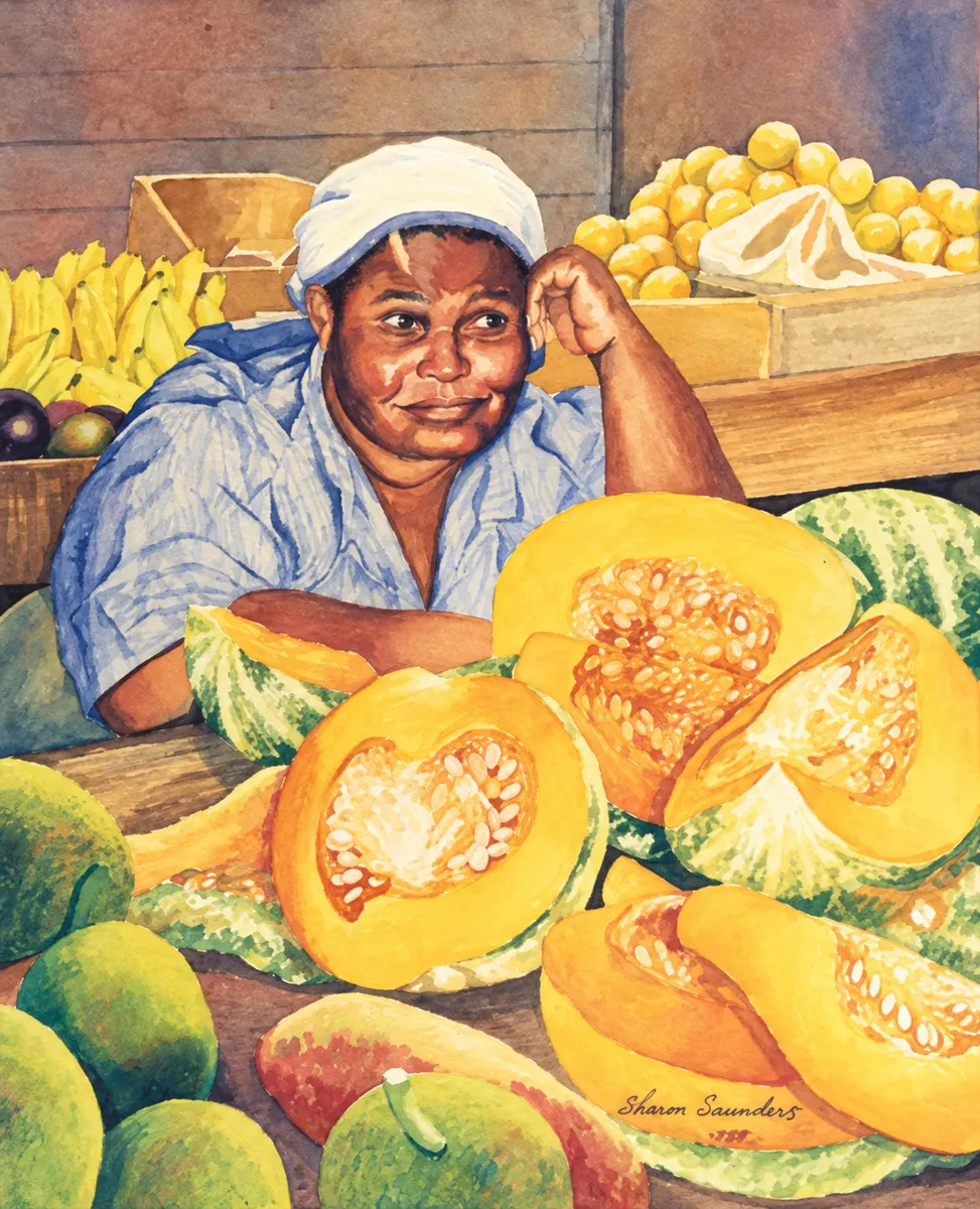 Vendor with cut pumpkins.